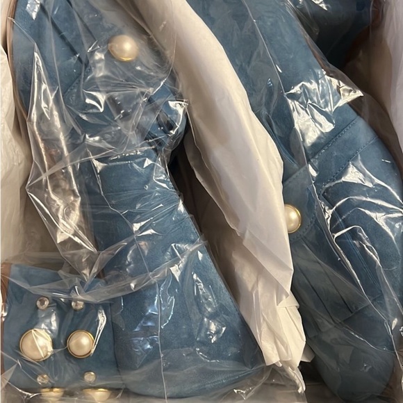 GIANNA MELANI MADE IN ITALY SUEDE LEATHER Dusty Blue Fringe shoes - Picture 8 of 11